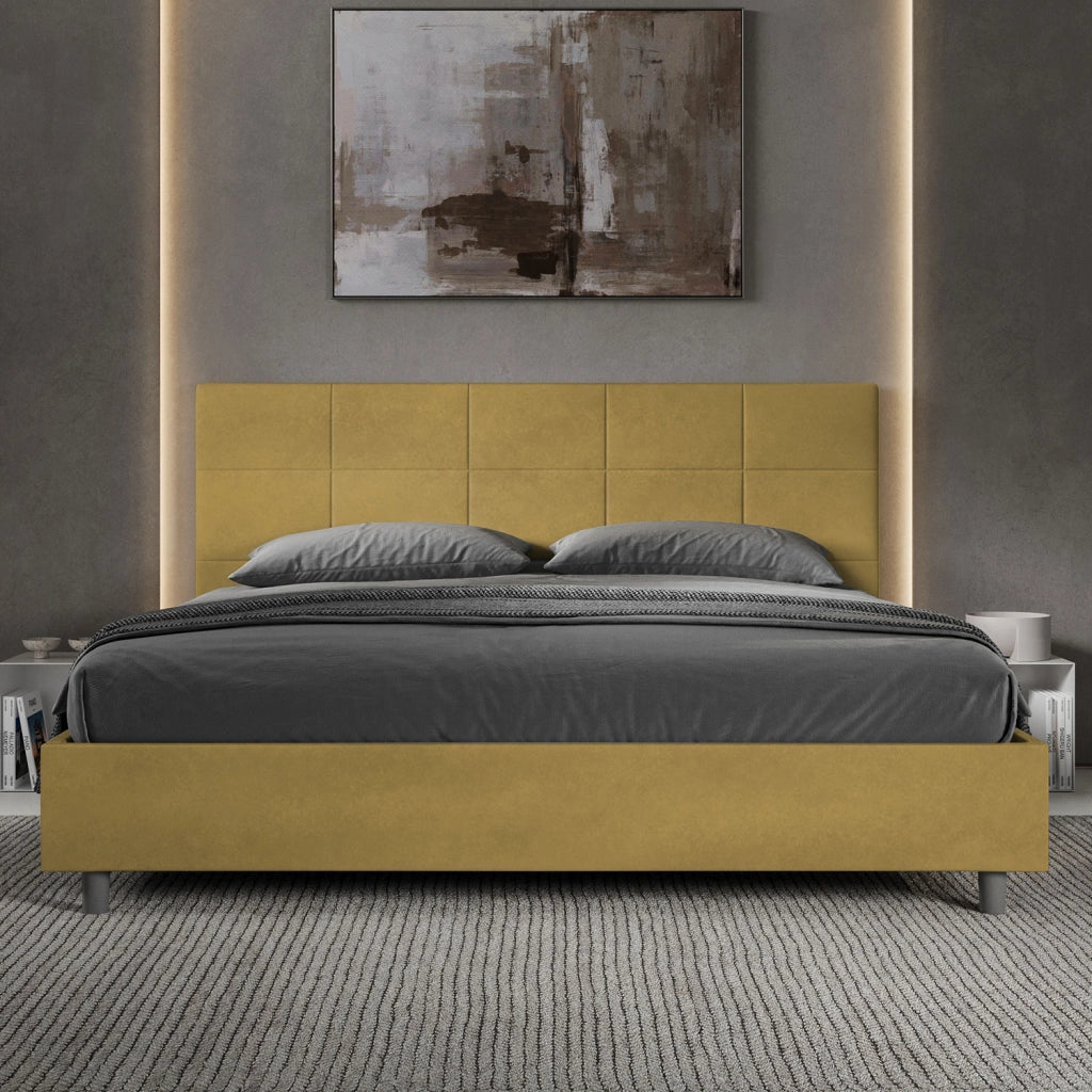 BS COM Letto matrimoniale king size contenitore imbottito 190x200 microfibra ocra