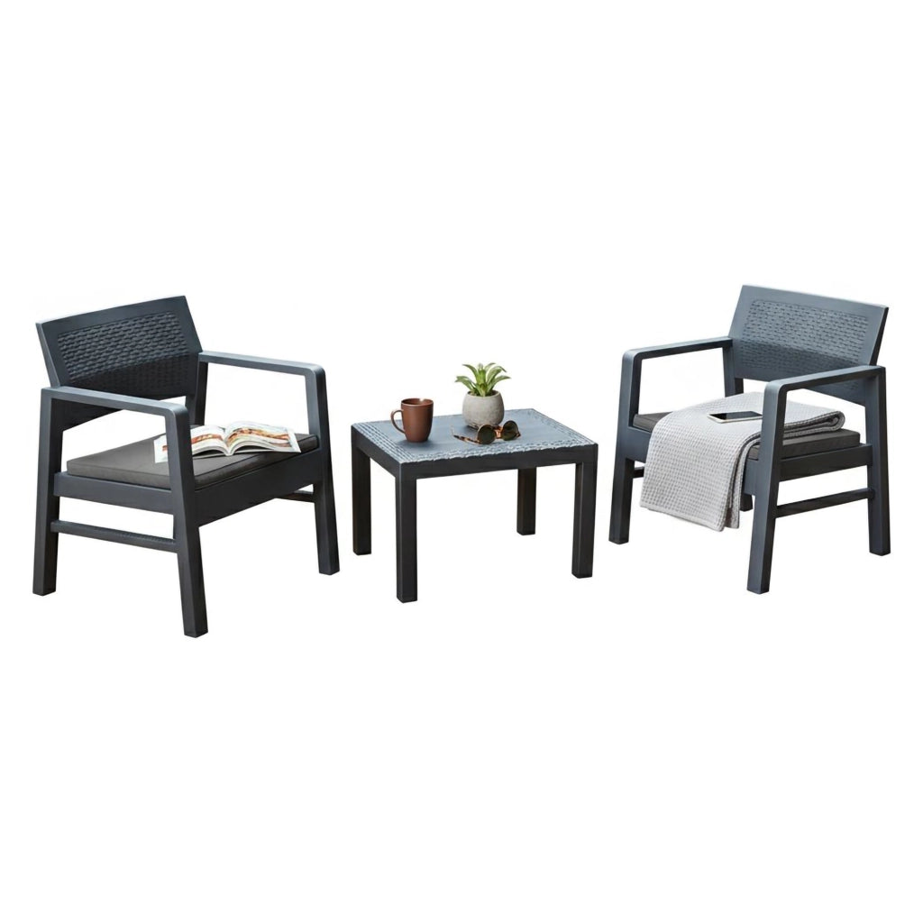 Salottino Outdoor Floritan, set Salotto da Esterno 2 Posti Made in Italy, Nero Antracite