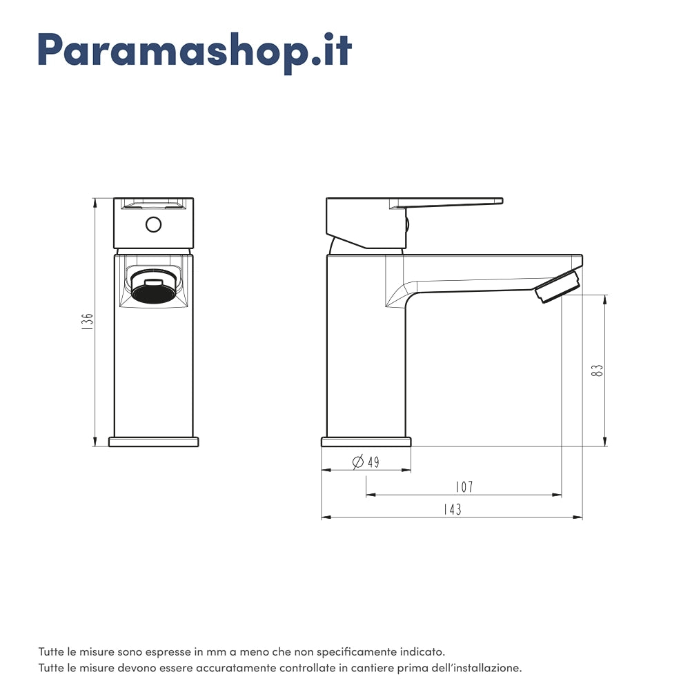 Miscelatore lavabo senza scarico nero opaco | Jane