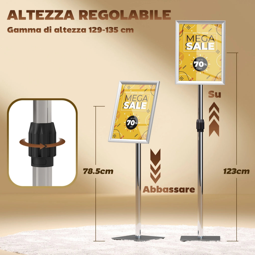 Espositore per Poster A3 Altezza e Inclinazione Regolabili Acciaio e Alluminio Argento
