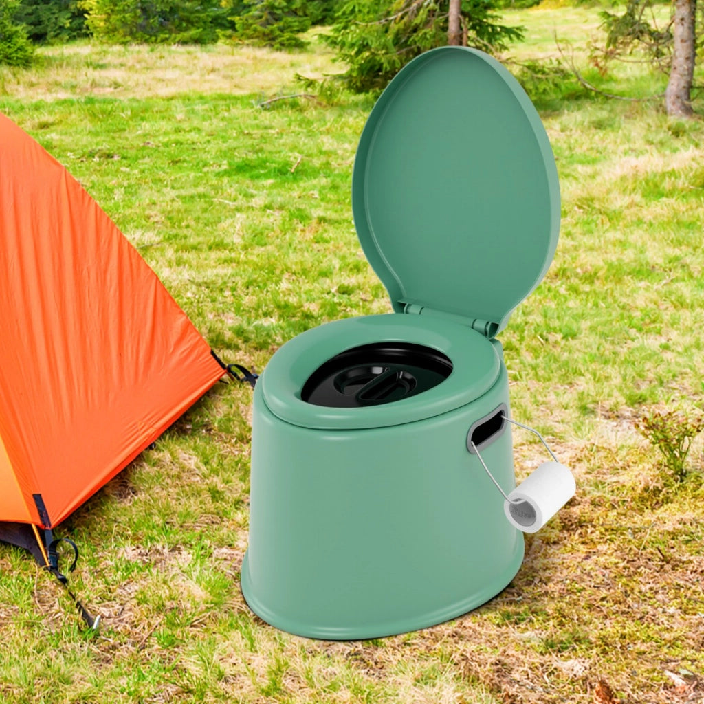 Toilette da viaggio portatile per esterni leggera con secchio interno rimovibile, Supporto per carta igienica rimovibile Verde