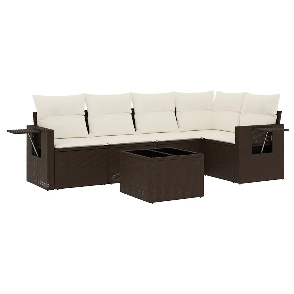 Set Divano da Giardino 6 pz con Cuscini Marrone in Polyrattan