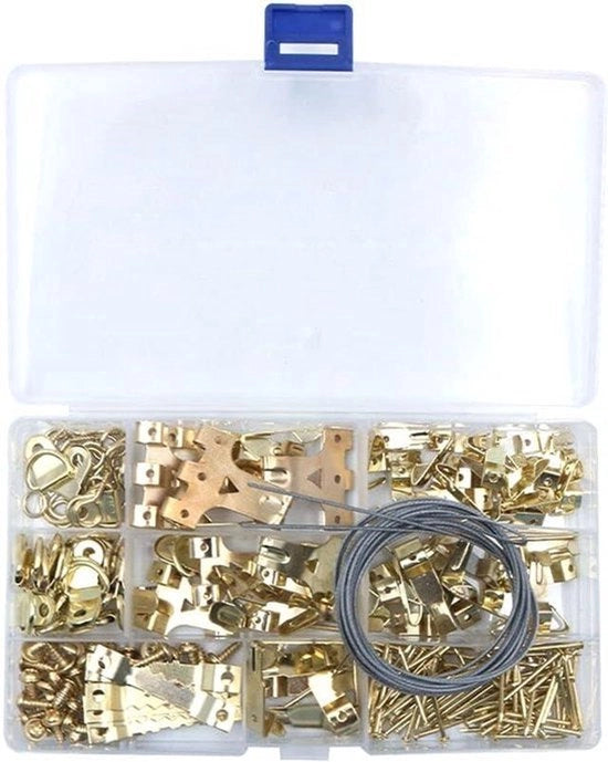 Kit di attacchi per foto - sistema di appoggio per foto - 250 pezzi - assortimento per quadri - orologi - specchi - dorato.