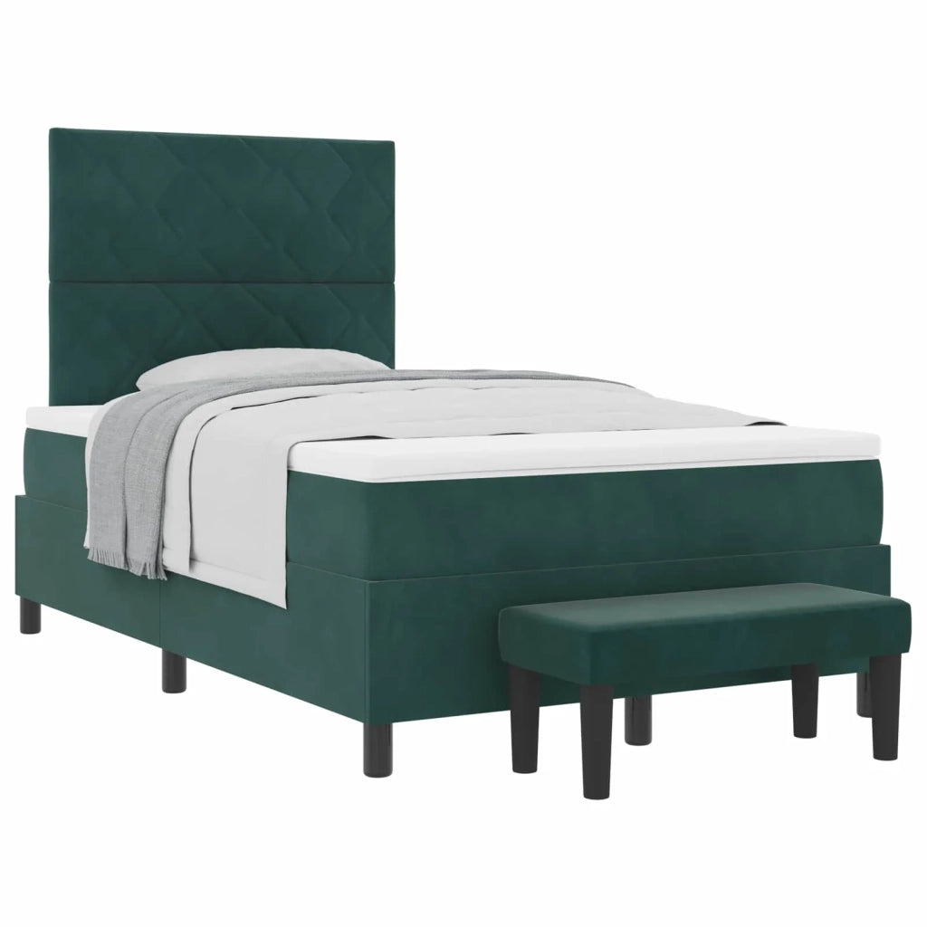 Letto a molle con materasso Verde Scuro 120 x 190 cm Velluto