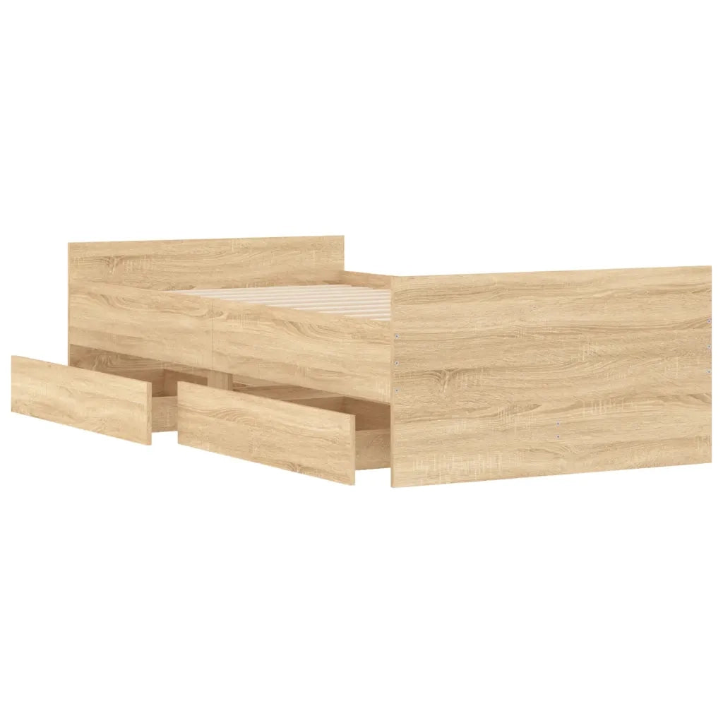 Letto singolo | Letto per adulti | Giroletto con Cassetti Rovere Sonoma 90x190 cm
