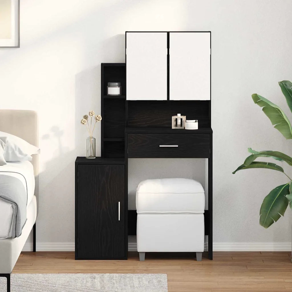 Toeletta | Tavolo da Trucco Rovere Nero 80 x 35 x 132 cm Legno multistrato