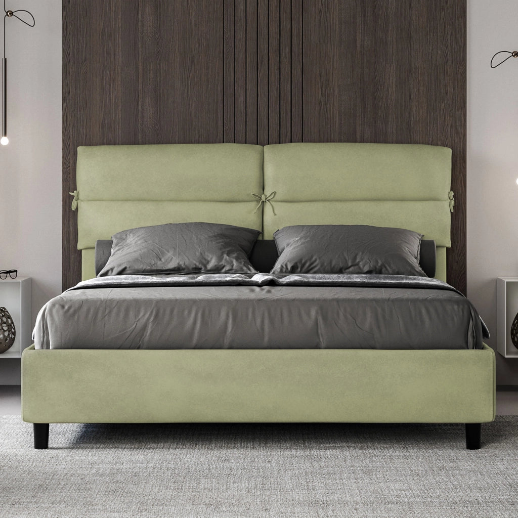 BS COM Letto matrimoniale senza rete imbottito 160x190 microfibra tè verde