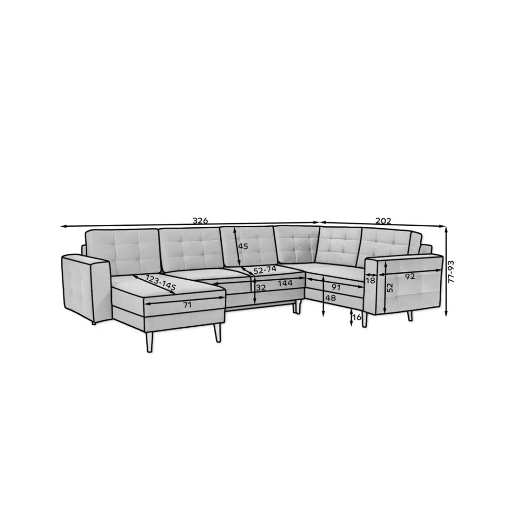 Divano angolare panoramico convertibile U HASGARD 326 cm marrone velluto con baule