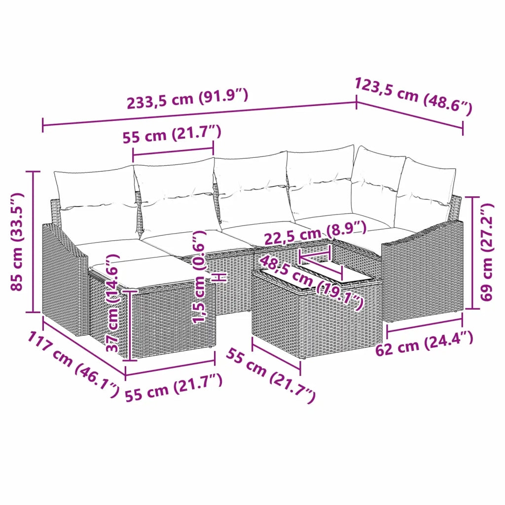 Set di divani con cuscino 7 pcs Nero polyrattan 3346806