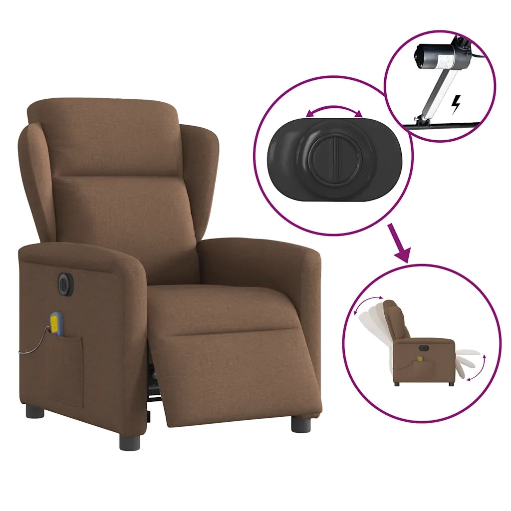 Poltrona Massaggiante | Sedia Relax Reclinabile Elettrica Marrone in Tessuto