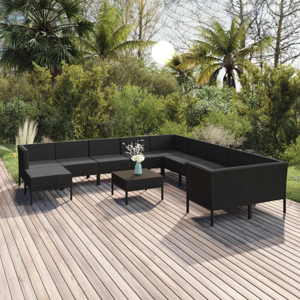 Set Divani da Giardino 12 pz con Cuscini in Polyrattan Nero 3094521