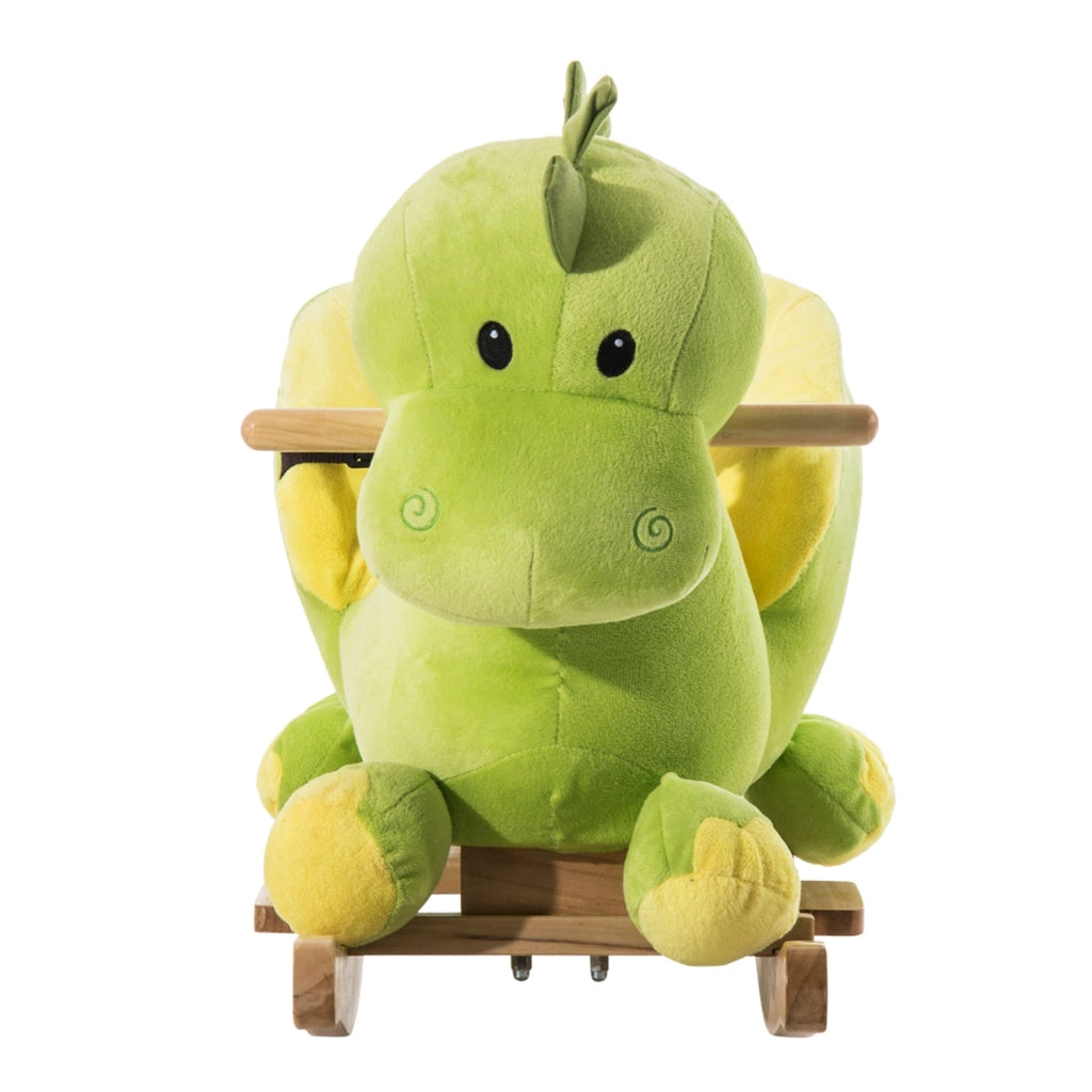 Drago a Dondolo per i Bambini in Legno Verde e Giallo