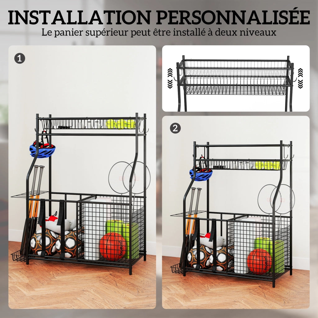 Portaoggetti Attrezzature Sportive ¨C Xylo ¨C con Cestini Ganci Cinghie 92x42x109cm Nero