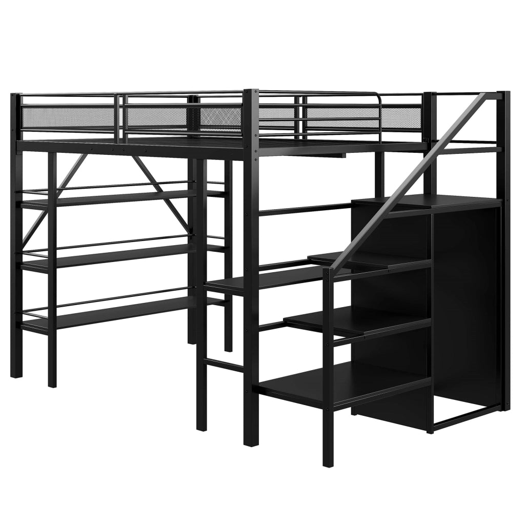 LETTO A CASTELLO 140x200 cm nero con scrivania, armadio e scaffale