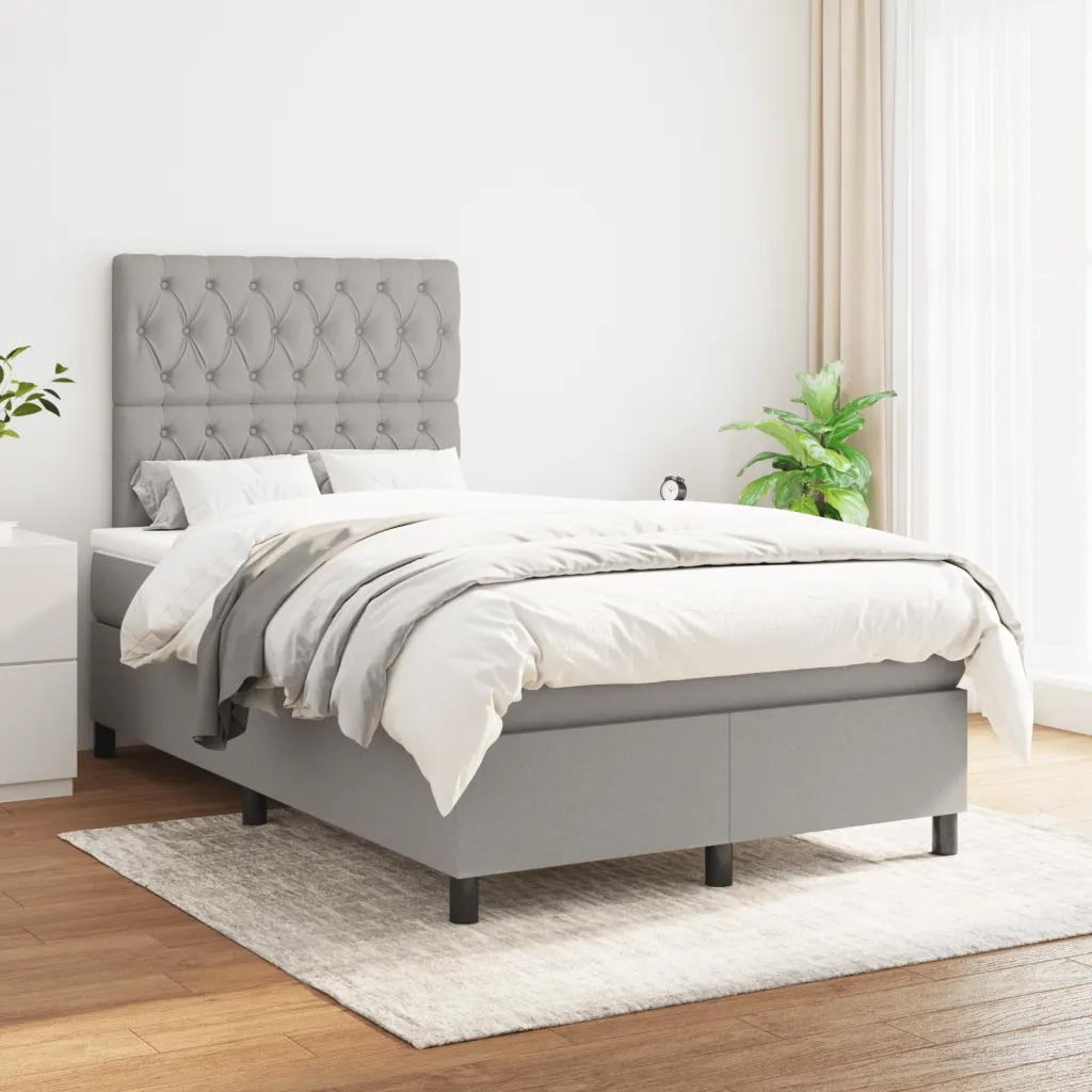 Giroletto a Molle con Materasso Grigio Chiaro 120x190cm Tessuto