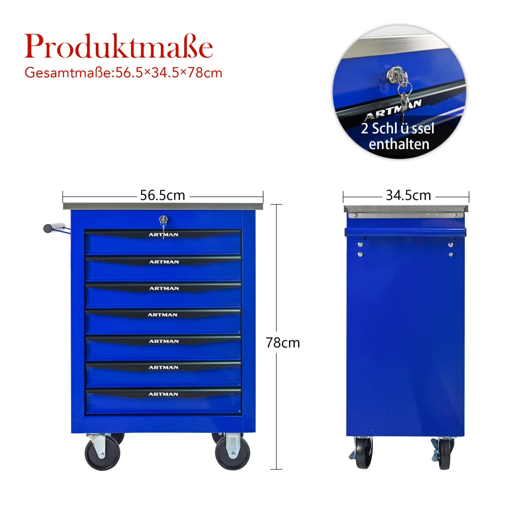 Carrello da officina multifunzionale a 7 cassetti con ruote, porta attrezzi su rulli metallici, per garage, officina, magazzino e centro riparazioni ¨C