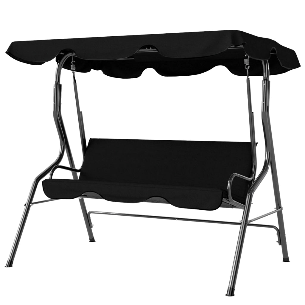 Dondolo 3 Posti con Tettuccio e Cuscini ¨C Zephmum ¨C Acciaio e Poliestere, Nero, 170x110x153 cm
