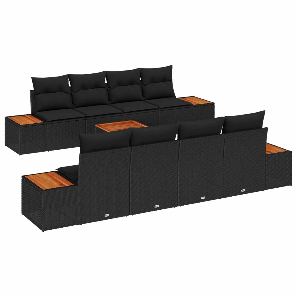 Set Divano da Giardino con cuscino 9 pcs Nero Poly Rattan 3356718