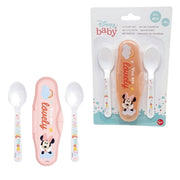 Trade Shop - 2 Cucchiai Per Bambini Prima Pappa Minnie Mouse Rosa Con Astuccio Per Bambini -