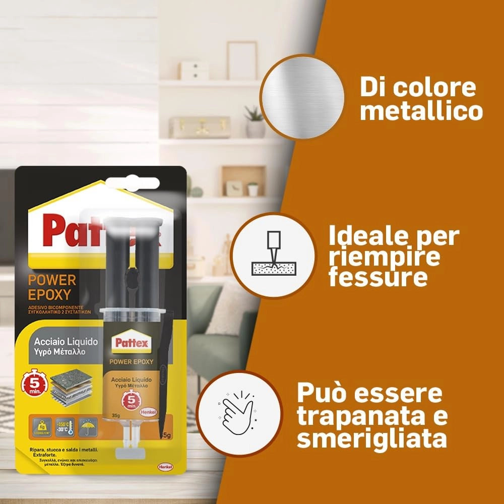 COLLA 'POWER EPOXY ACCIAIO LIQUIDO' SIRINGA 35 gr - PATTEX