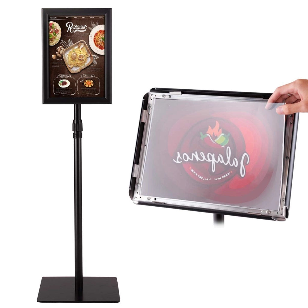 A4 supporti da piedistallo autoportante poster stand in metallo girevole-Supporti da piedistallo regolabile 73-123cm Nero-Espositore pubblicitario