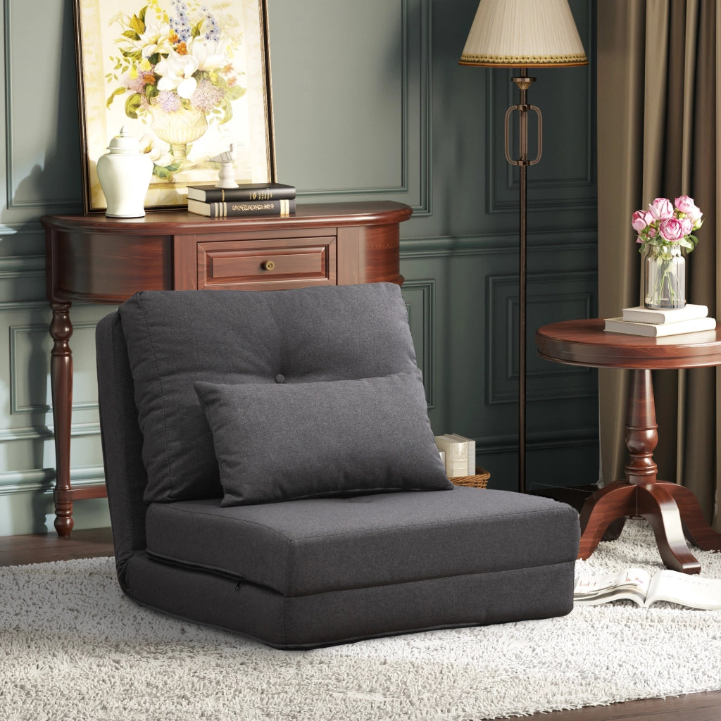 POLTRONA 2 in 1 pieghevole con schienale regolabile 60x80x56 cm Lino Grigio scuro