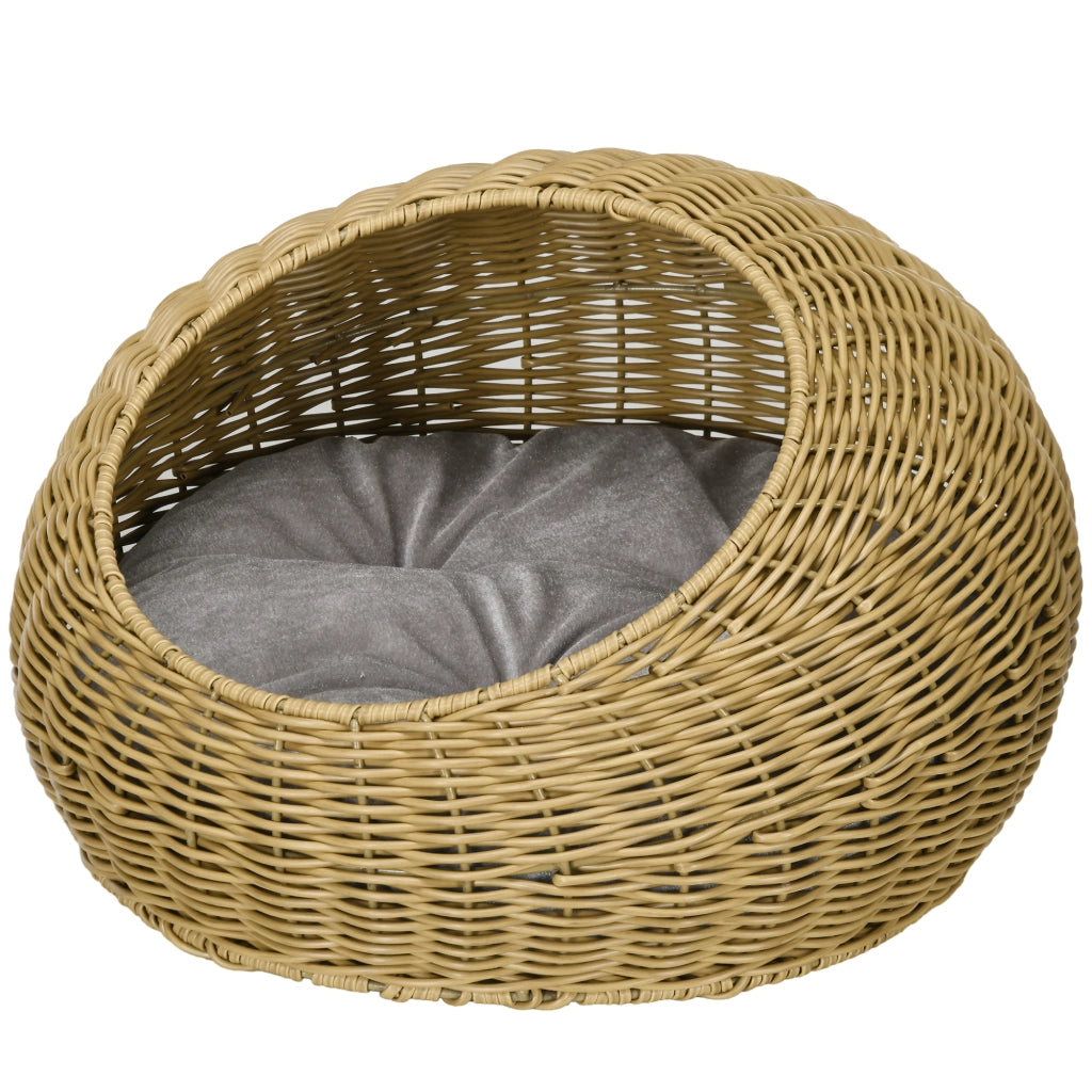 Cuccia per gatti con cuscino lavabile ¨C Xylo ¨C rattan sintetico beige chiaro ?50x31cm