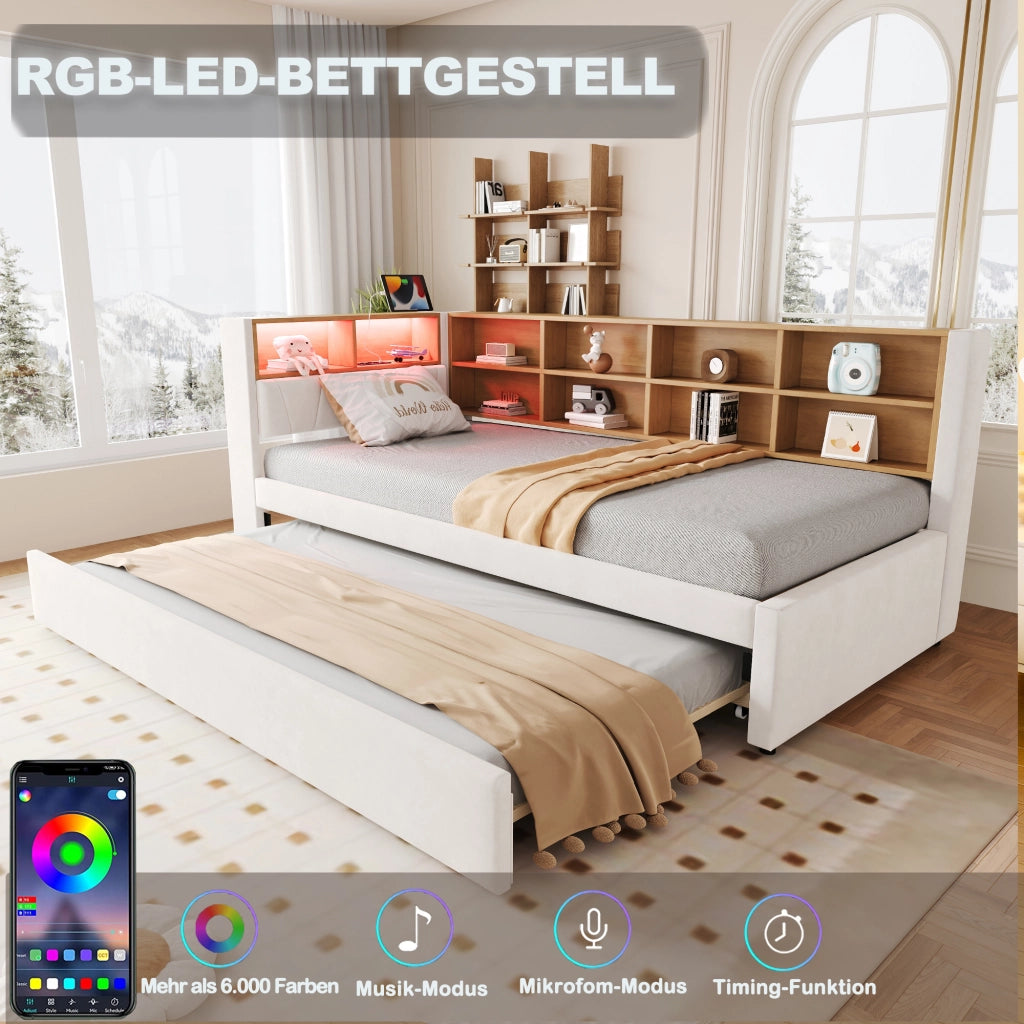 LETTO a scomparsa 90x200 cm Beige con LED e prese
