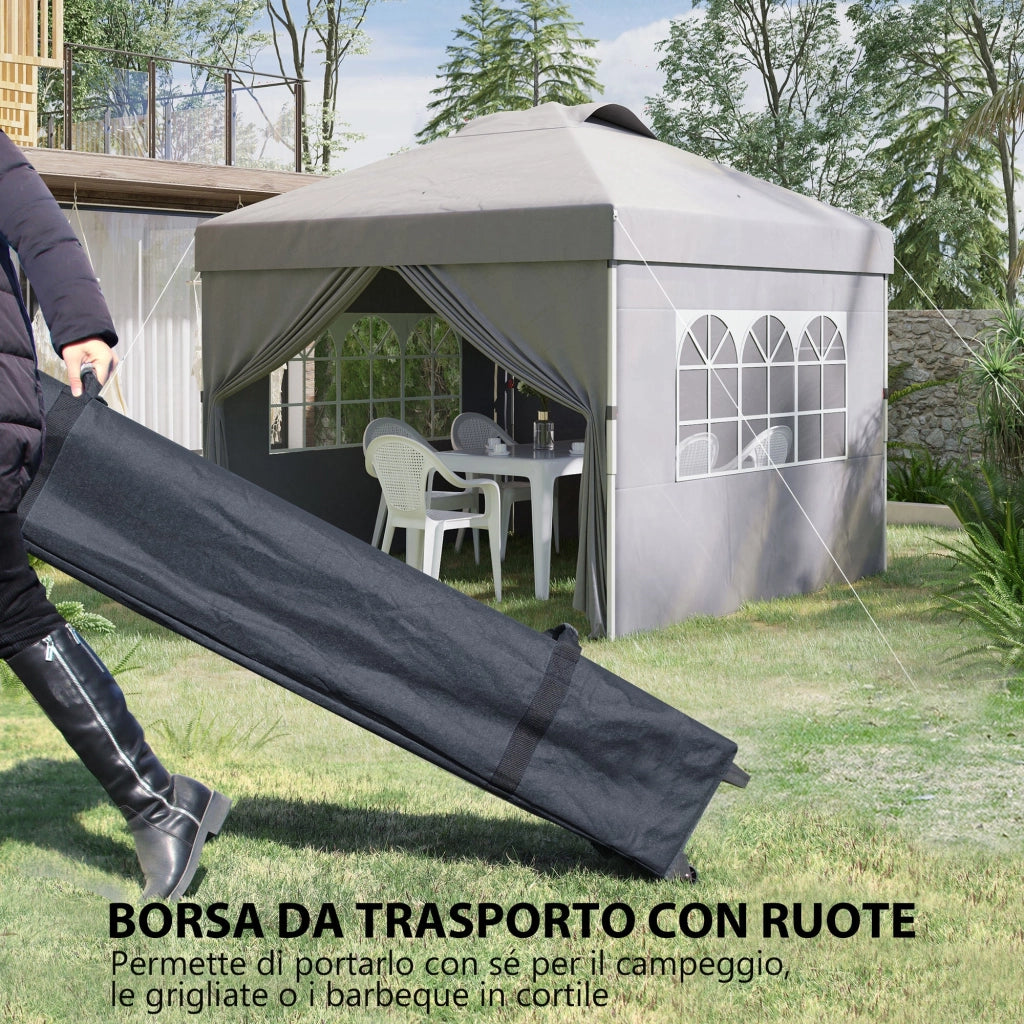 Gazebo da Giardino 297x297x284 cm con Altezza Regolabile su 3 Livelli e Finestre Grigio Chiaro