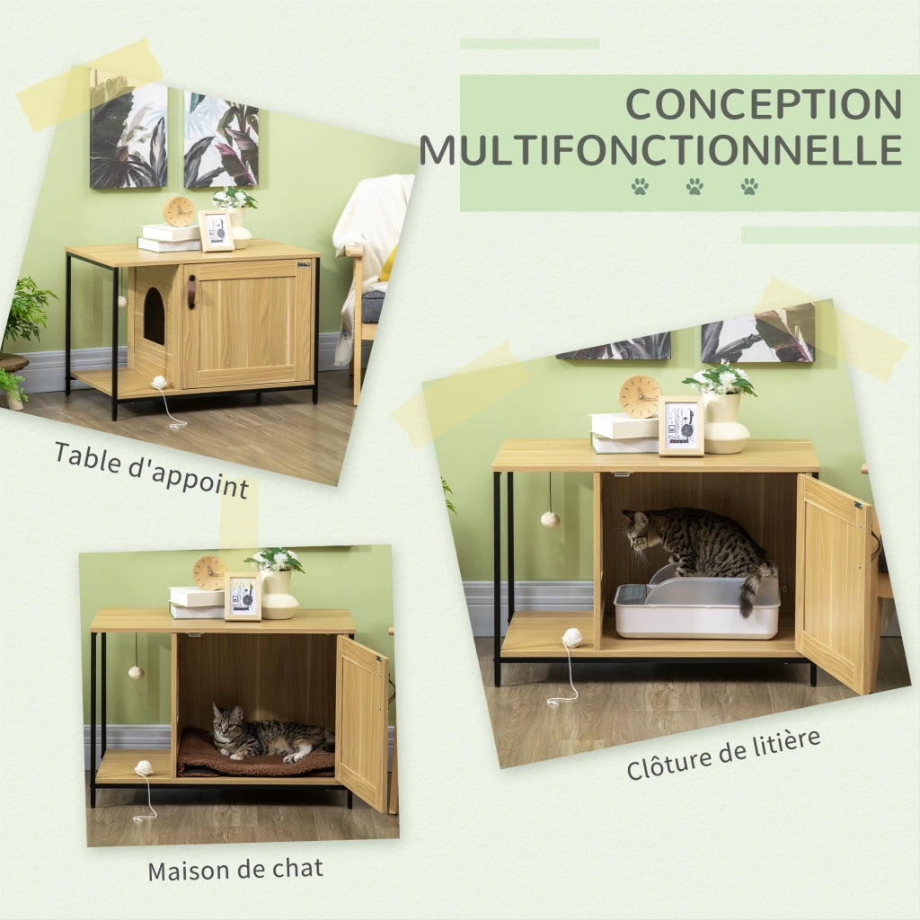 Mobile toilette per gatti stile industriale ¨C Xylo ¨C ingresso laterale acciaio legno chiaro