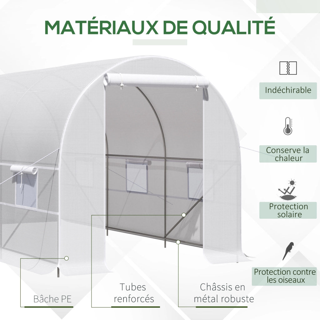 Serra tunnel da giardino 8m2 ¨C Xylo ¨C con porta e 6 finestre, PE 140g/m2, 400x200x200cm bianco
