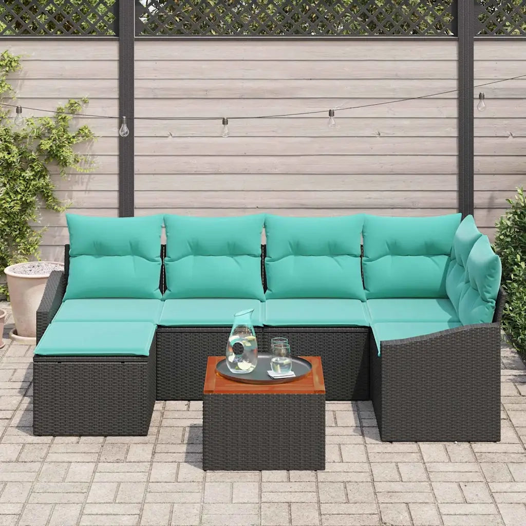 Set Divano da Giardino con cuscino 7 pcs Nero polyrattan 3347858