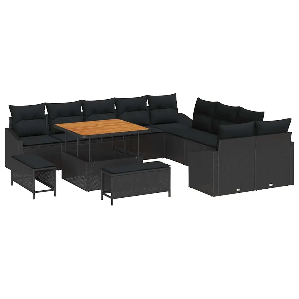 Set Divano da Giardino con cuscino 13 pcs Nero Poly Rattan