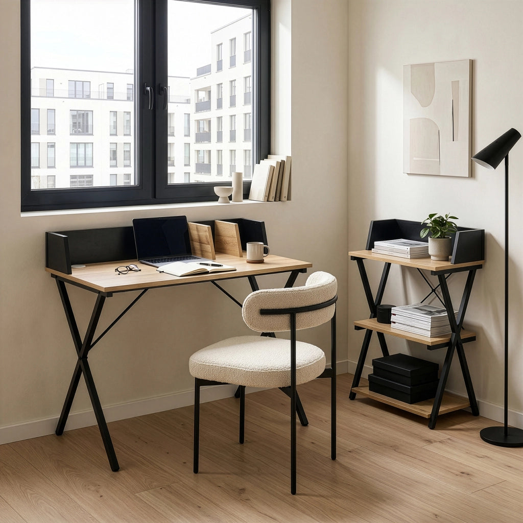 Scrivania Kappespoo con Bordo Rialzato 84 x 80 x 50 cm - Nero / Effetto Rovere [en.casa]