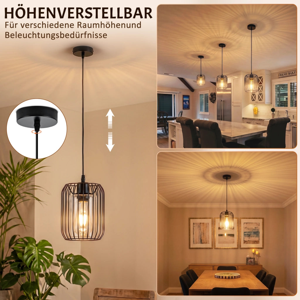 ZMH Lampada a sospensione vintage in vetro nero E27 industriale 1 luce per soggiorno lampadina non inclusa