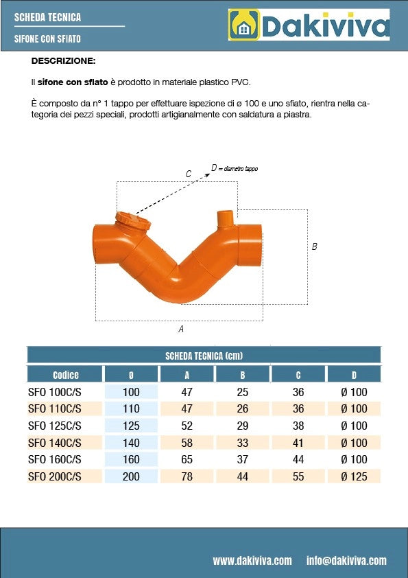 Sifone con sfiato in pvc (1 Tappo) : Diametro - 82