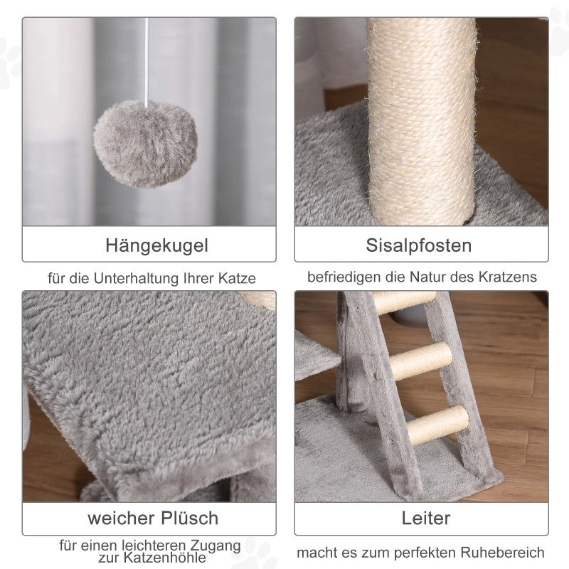 Tiragraffi per gatti da 120 cm con grotta, pallina, pali in sisal, piattaforma, scaletta, tiragraffi multilivello, albero per arrampicarsi per gatti,