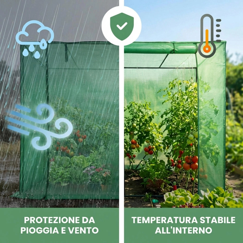 Serra da giardino a casetta con struttura in metallo e telo in PE 1 porta 2 finestre Verde 202x80x170 cm