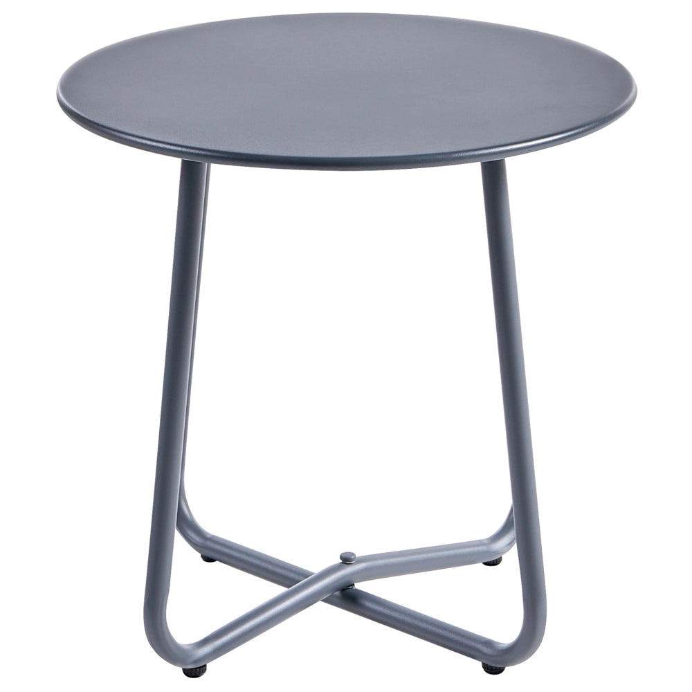 Set da salotto da esterno con struttura in acciaio grigio scuro e sedute in tessuto 2 poltrone e tavolo