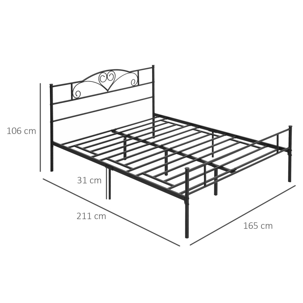 Letto Matrimoniale in Acciaio con Doghe Integrate, Testiera e Pediera ¨C Minimal ¨C 160x200 cm