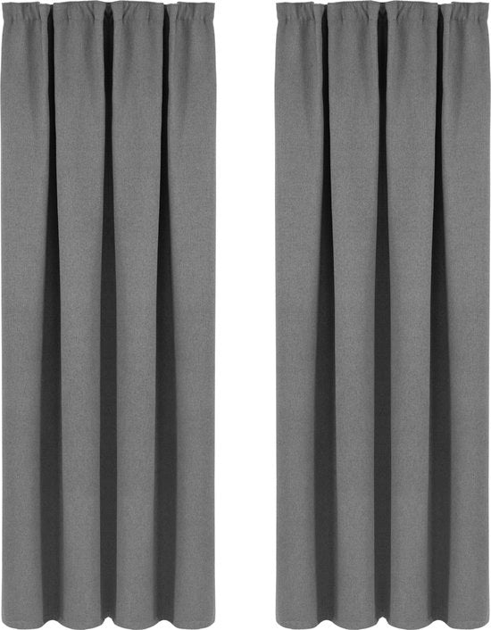 Tessuto da tenda - 2 pezzi - Lino - 100% Poliestere - Tendina/Tenda/Vetrata - Assorbente e termico - Grigio scuro - 135x175cm