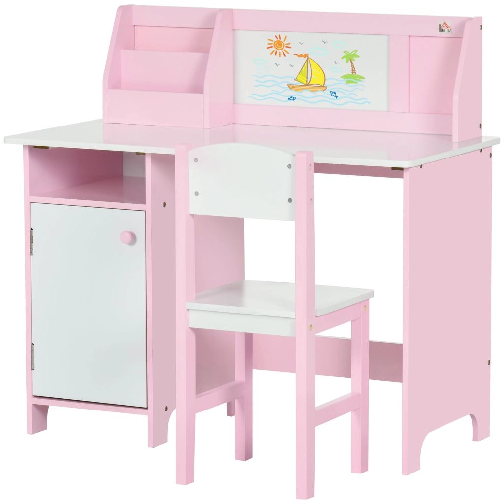 Scrivania per Bambini con Sedia e Ripiani ¨C Zephmum ¨C Rosa 90x45x85 cm