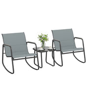 Set Giardino 3 Pezzi con 2 Sedie a Dondolo e Tavolino ¨C Xylo ¨C Piano Vetro Struttura Acciaio Grigio