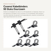 Cablettes per cavi - 50 pezzi - Durevoli e resistenti - Nero - Clip per cavi - Per uso domestico e ufficio - Gestione dei cavi