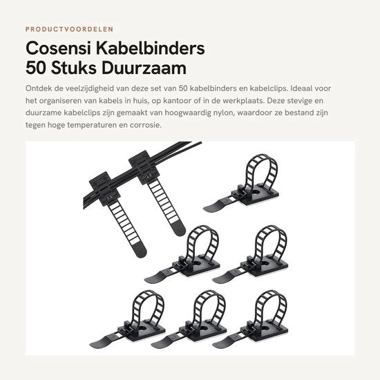 Cablettes per cavi - 50 pezzi - Durevoli e resistenti - Nero - Clip per cavi - Per uso domestico e ufficio - Gestione dei cavi