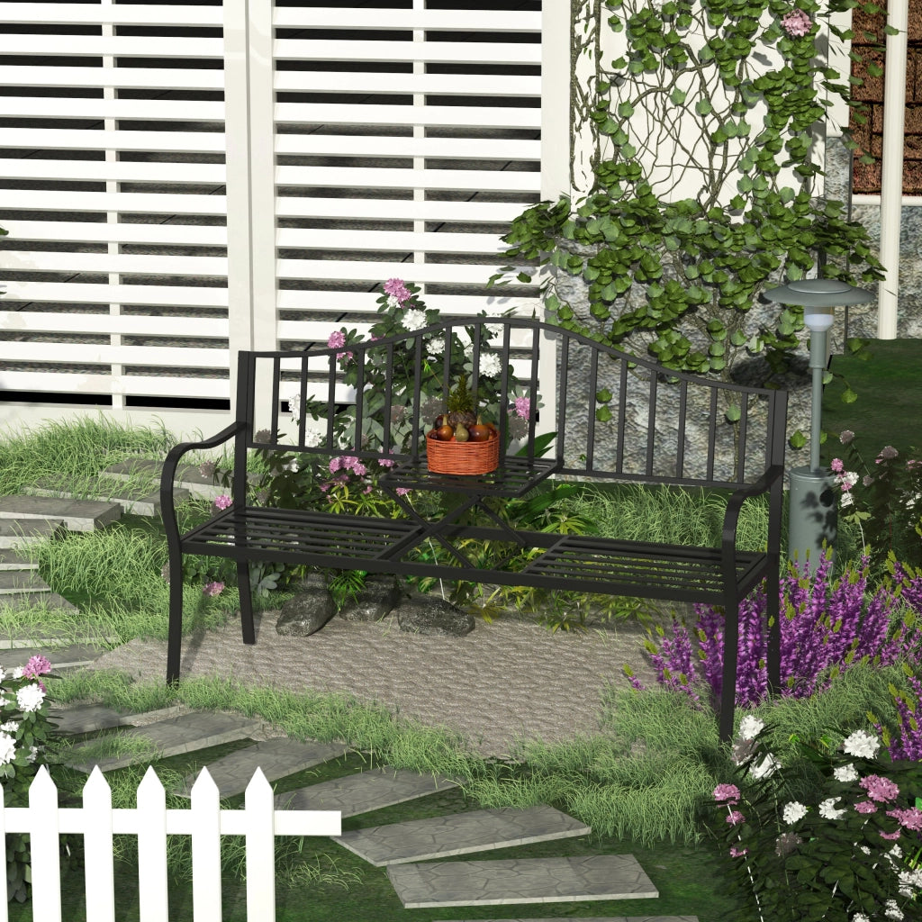 Panchina da Giardino 2 Posti con Tavolino ¨C Xylo ¨C Metallo Nero