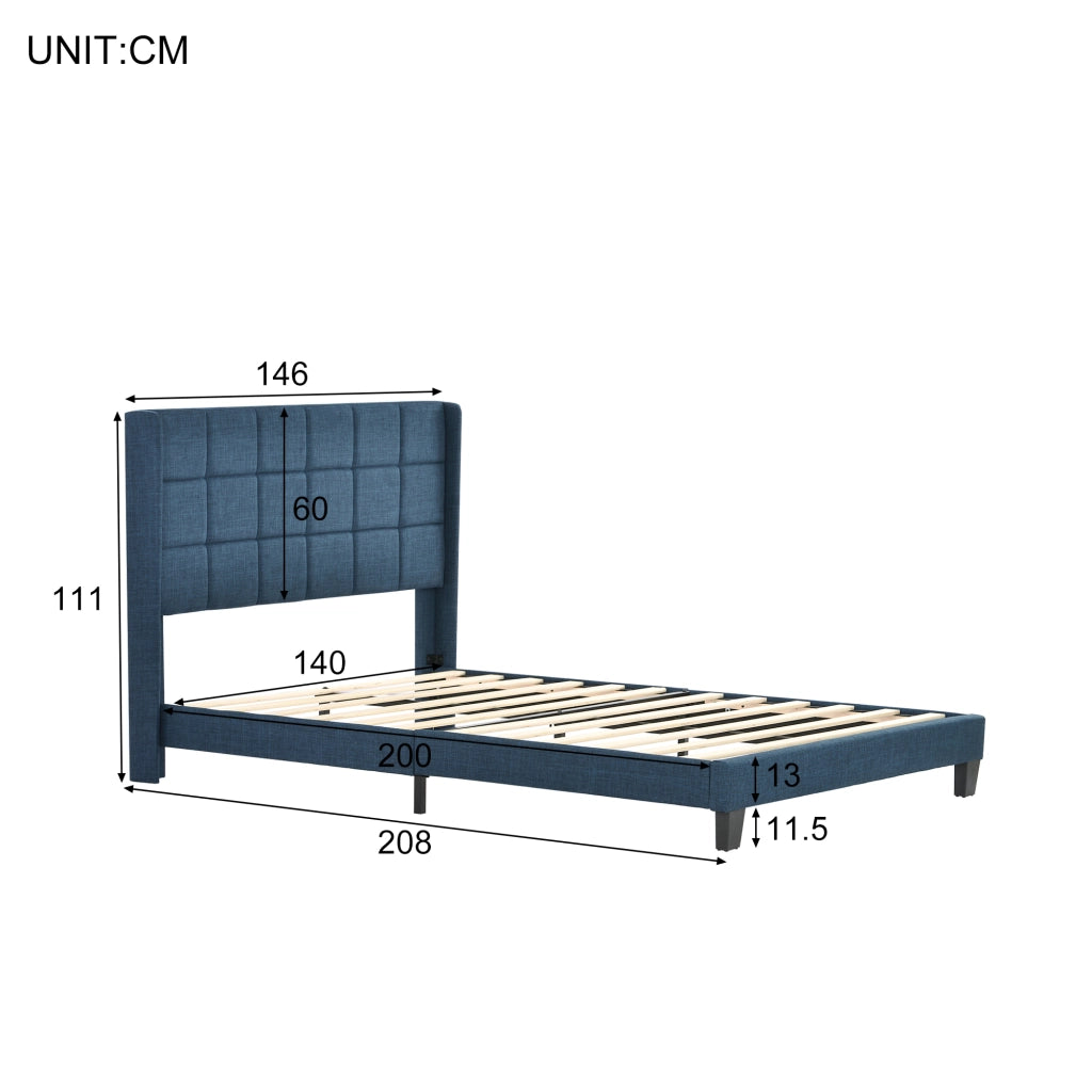 letto imbottito lino blu 140x200 cm