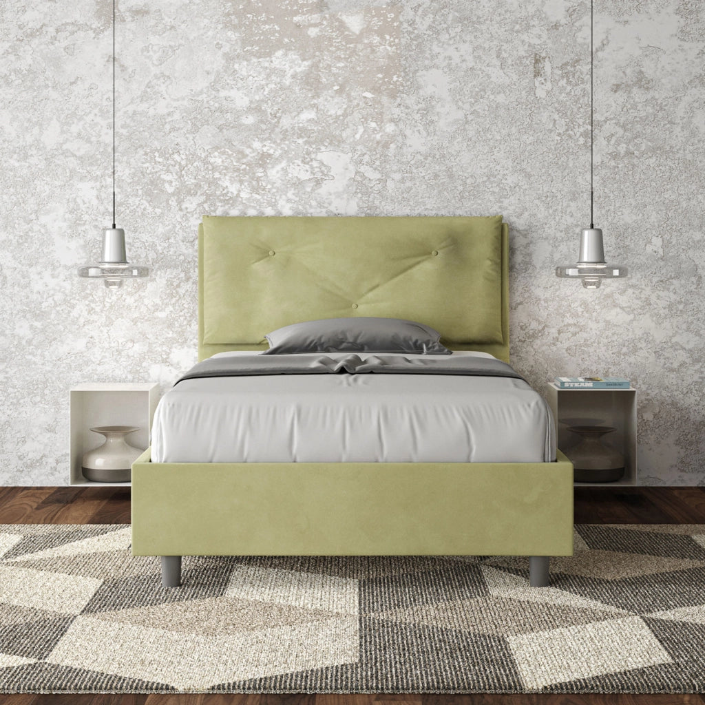 BS COM Letto una piazza e mezza contenitore imbottito 120x190 microfibra tè verde