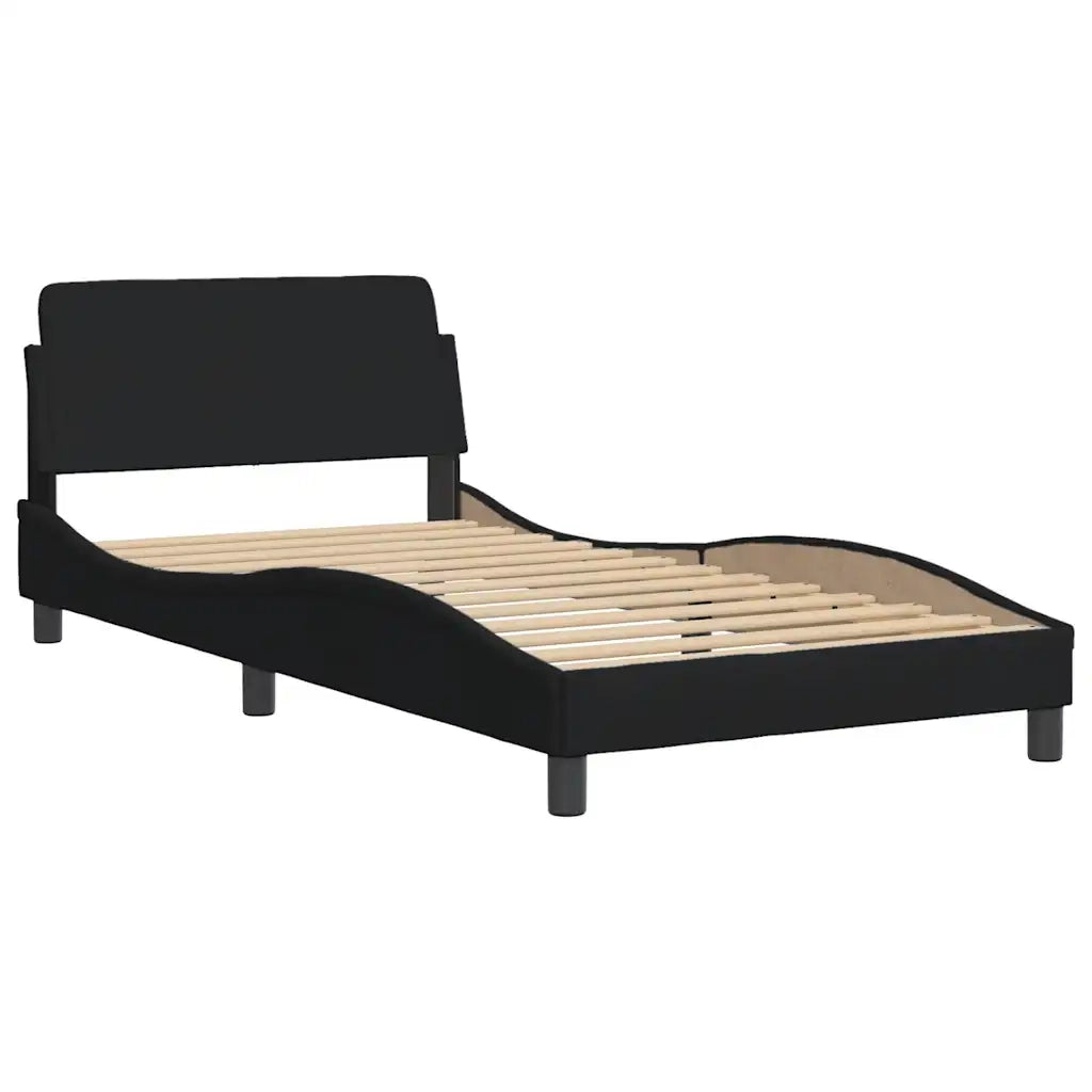 Letto singolo | Letto per adulti | Giroletto con LED senza Materasso Nero 100x200 cm in Tessuto