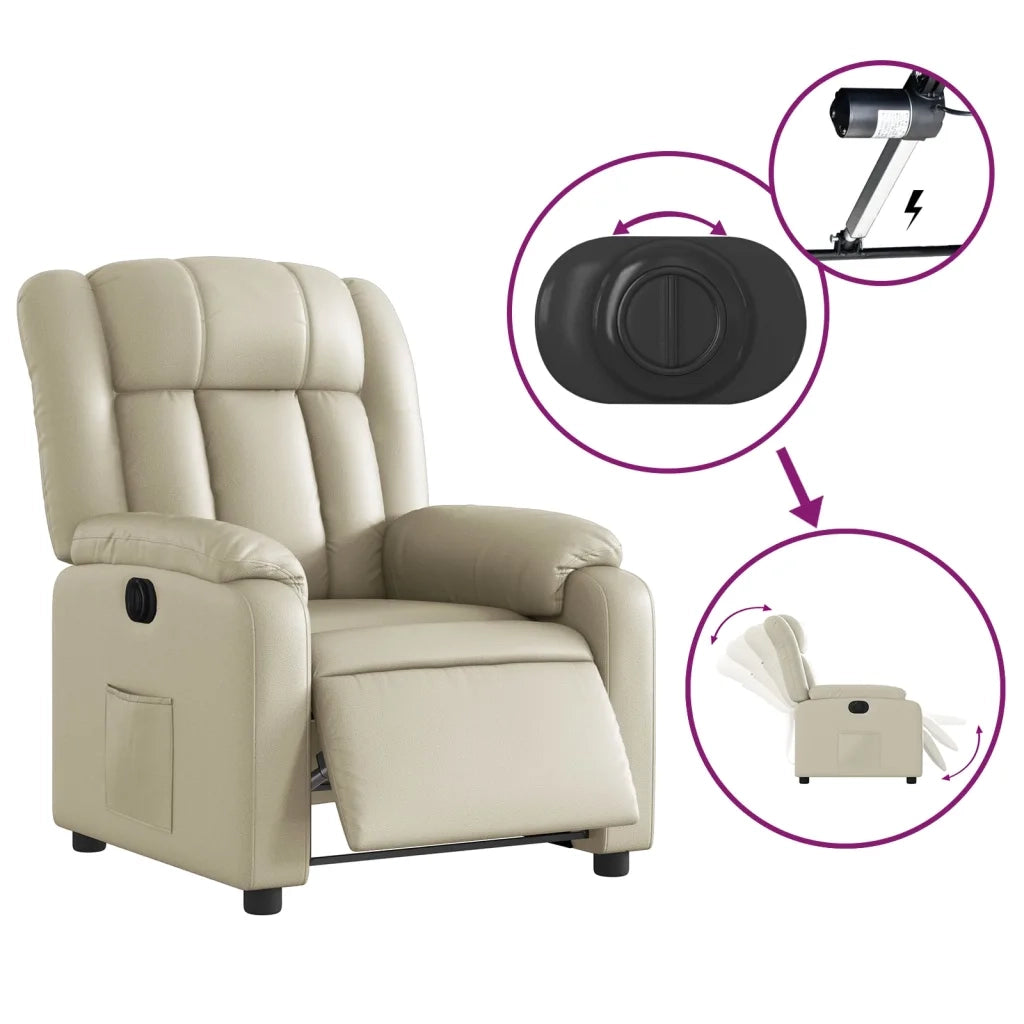 Poltrona | Sedia Relax Reclinabile Elettrica Crema in Similpelle
